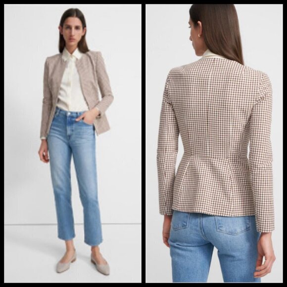 💕THEORY💕 Check Zip-Front Sculptured Jacket Grid Street Ivory Checker Print NWT - Picture 5 of 16